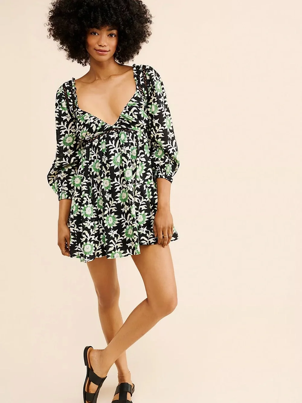 Black & Green Floral Mini Dress - Women